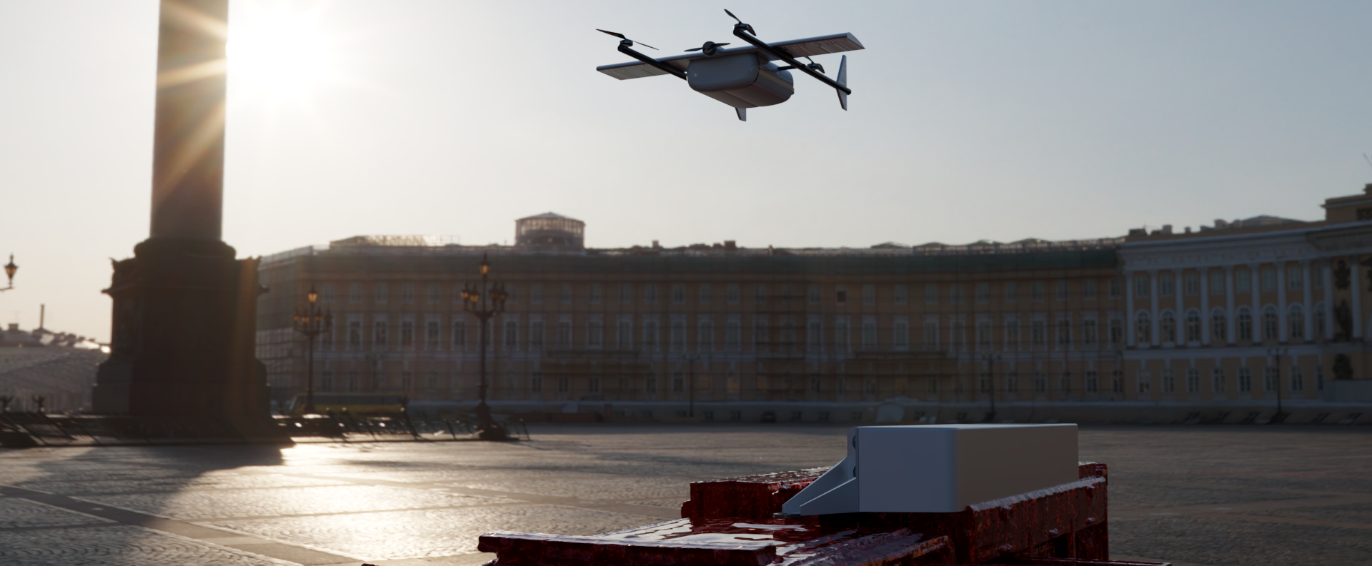 FireScan drone flying over historic architecture